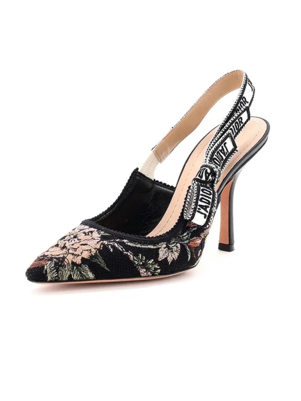 Dior Black Floral Embroidered Slingback Heel with J'Adior Strap